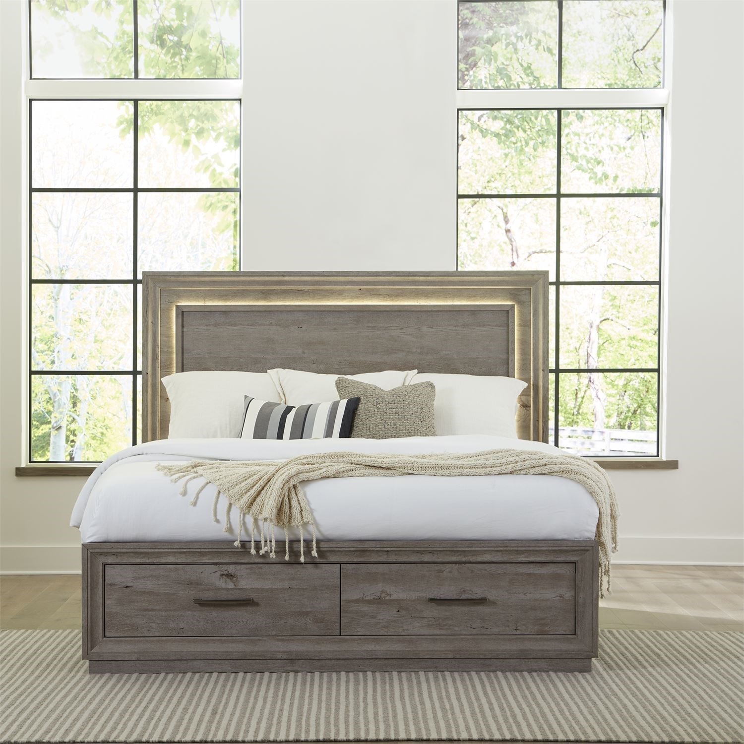 Libby Horizons Contemporary Queen Storage Bed with LED Headboard